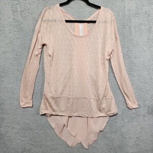 Free People New Romantics Casual Flowy High Low Pink Top Small Cotton‎ Sheer